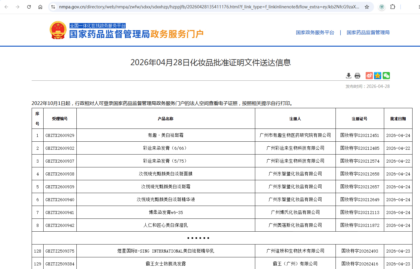 谊妍和再次成功获一张美白祛斑类特殊用途化妆品注册证书。煜星国际美白祛斑精华乳注册证号:国妆特字20262493